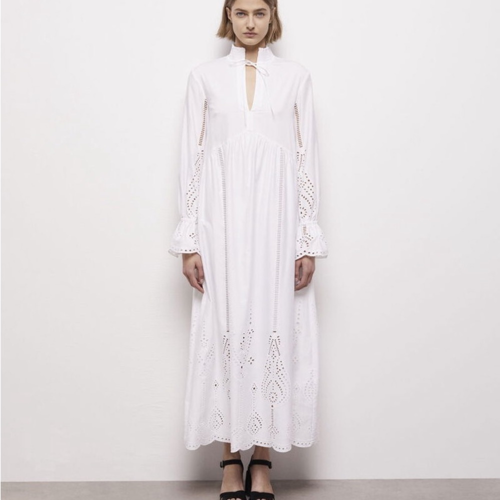 THE KOOPLES White Eyelet Embroidered Cotton Maxi Boho Dress NWT - Picture 14 of 14